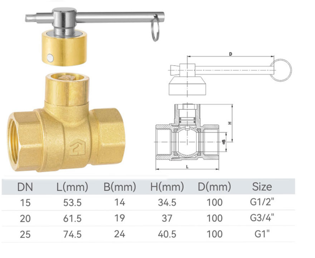  AC-C2100 Brass magnetic lock ball valve (full bore)