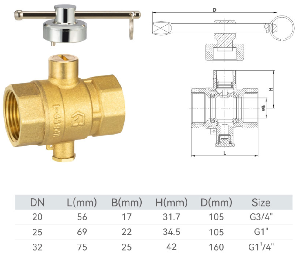 AC-C2380 Brass magnetic lock type temperature measuring ball valv Brass magnetic lock type temperature measuring ball
