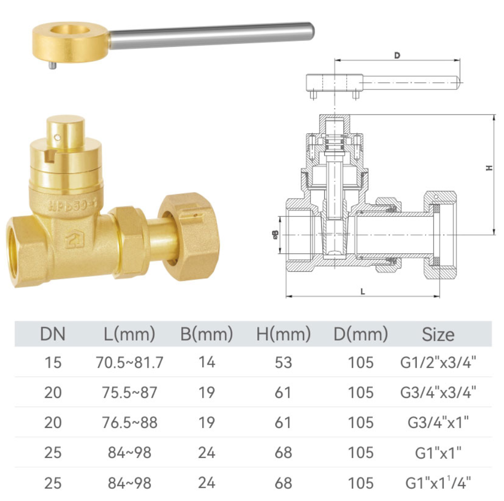 AC-C1022 Brass magnetic lock type water meter gate valve (full bore)