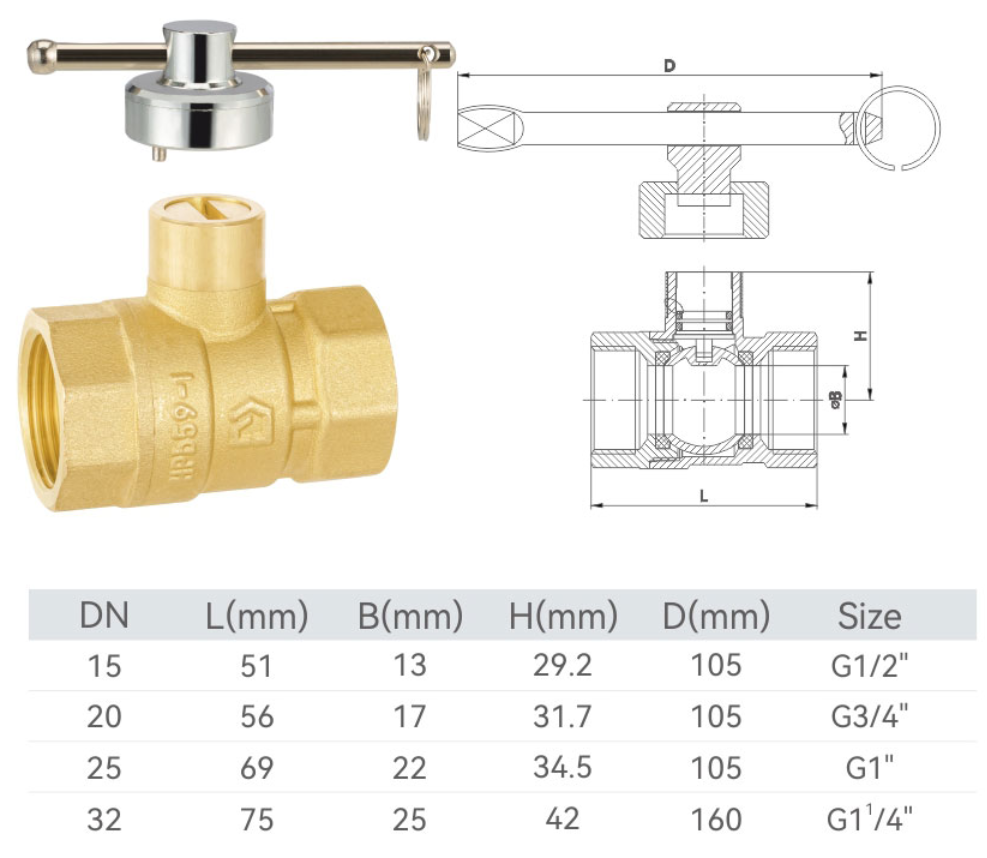  AC-C2340 Brass magnetic lock ball valve (A word lock)